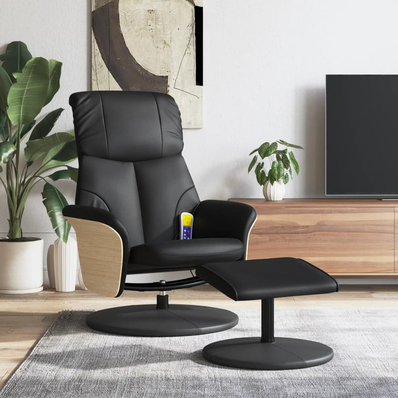 Fauteuil inclinable de massage avec repose-pied noir similicuir