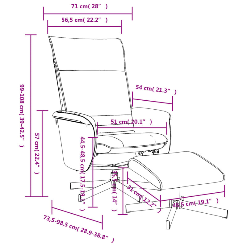 Fauteuil inclinable avec repose-pied gris similicuir