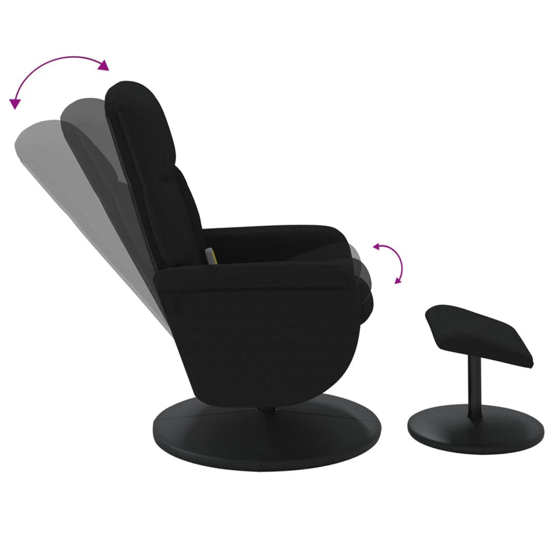 Fauteuil de massage inclinable avec repose-pied noir velours