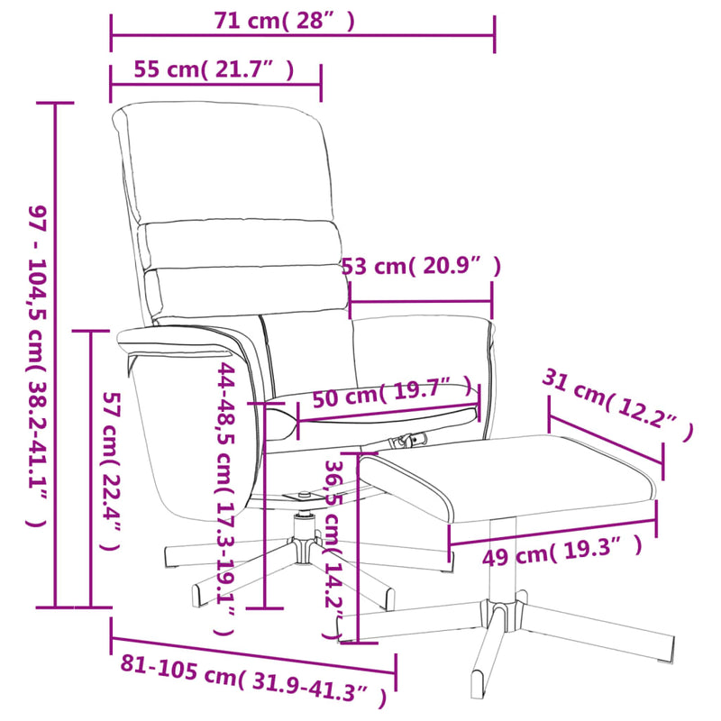 Fauteuil inclinable avec repose-pied noir similicuir