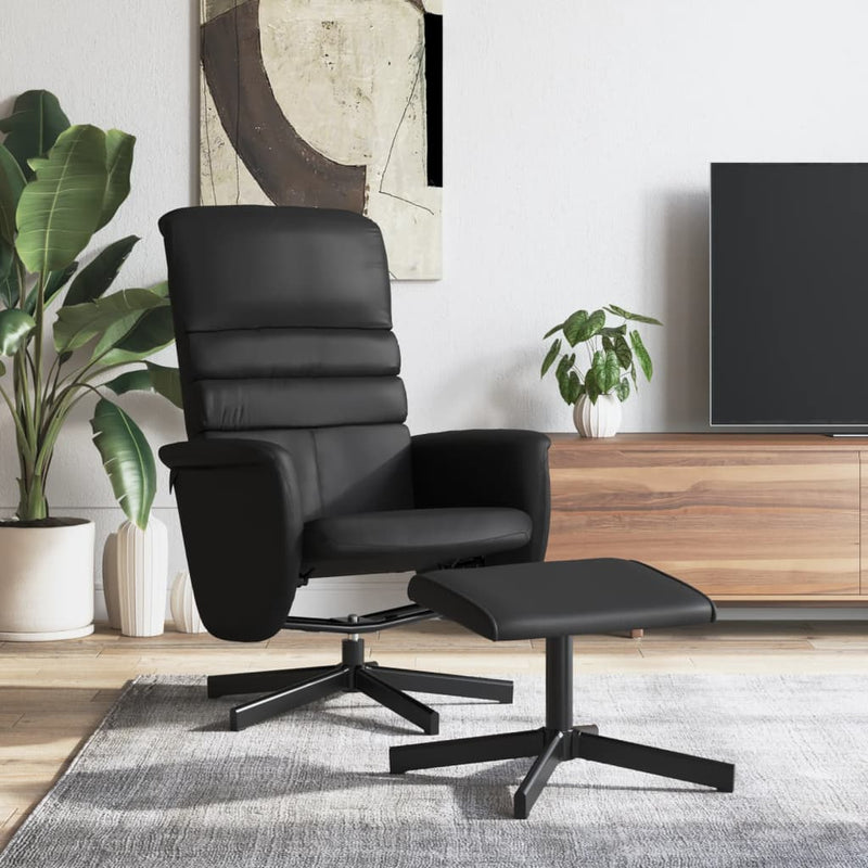 Fauteuil inclinable avec repose-pied noir similicuir