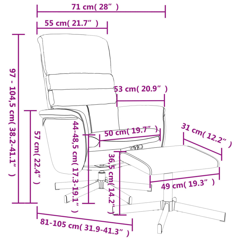 Fauteuil inclinable avec repose-pied gris similicuir