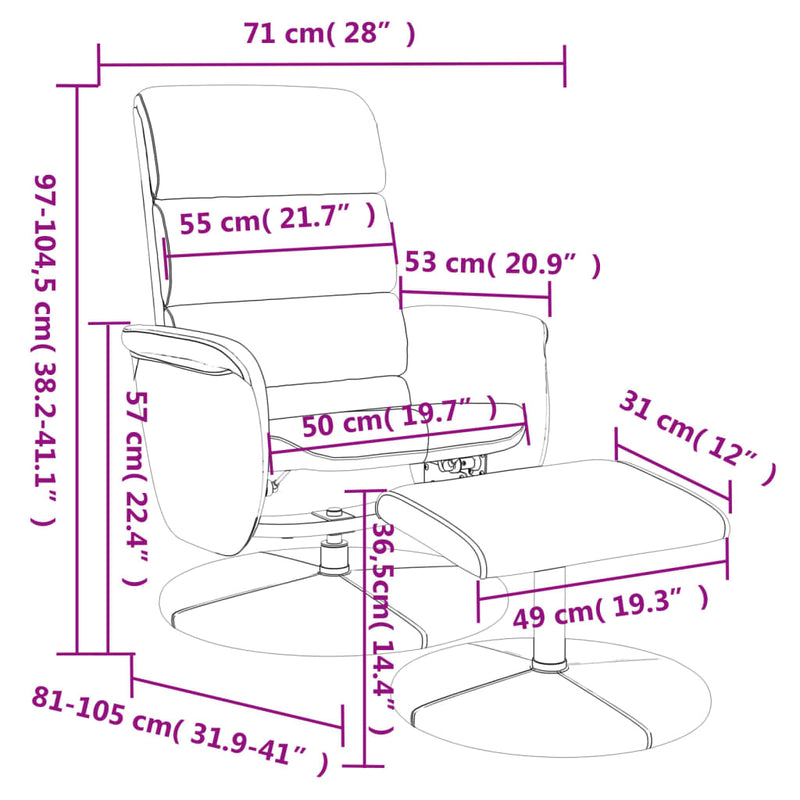 Fauteuil inclinable avec repose-pied noir similicuir