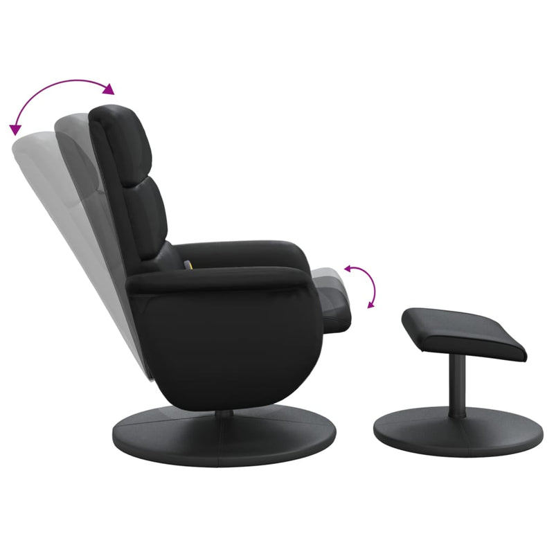 Fauteuil inclinable de massage avec repose-pied noir similicuir