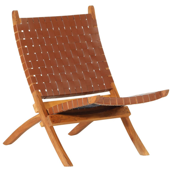 Chaise de relaxation pliable marron cuir véritable