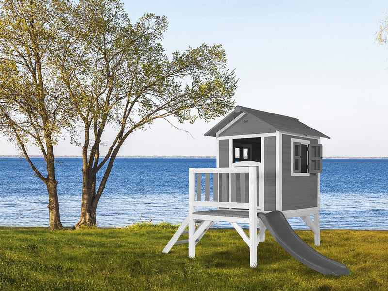 AXI Maison Enfant Beach Lodge XL en Gris avec Toboggan en Gris | Maison de Jeux en Bois FFC pour les Enfants | Maisonnette / Cabane en Bois