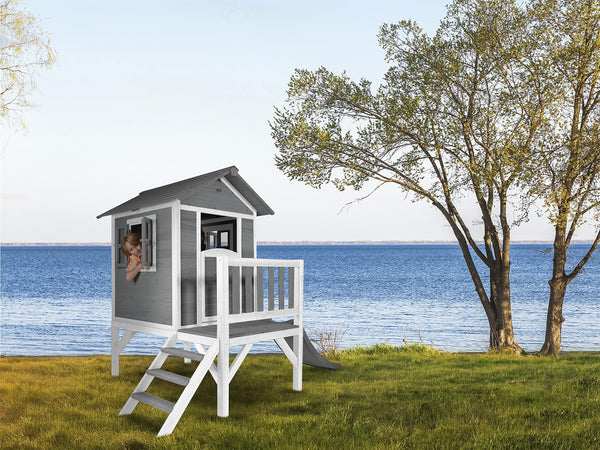 AXI Maison Enfant Beach Lodge XL en Gris avec Toboggan en Gris | Maison de Jeux en Bois FFC pour les Enfants | Maisonnette / Cabane en Bois