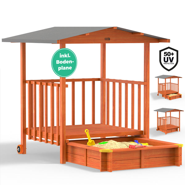 Spielwerk Bac à Sable en Bois d'épicéa Merle 133x127cm Aire de Jeux cabane Protection UV Jeu pour Enfants extérieur Jardin