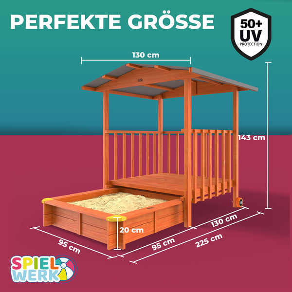 Spielwerk Bac à Sable en Bois d'épicéa Merle 133x127cm Aire de Jeux cabane Protection UV Jeu pour Enfants extérieur Jardin