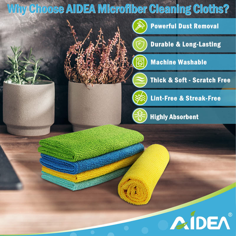 AIDEA Lot de 12 Chiffons de Nettoyage en Microfibre, Torchons Lavette Microfibre Ménage Plus Doux, Plus Absorbants, Non Pelucheux, pour Maison, Cuisine, Voiture, Cenêtres e Vitre 30 x 30cm