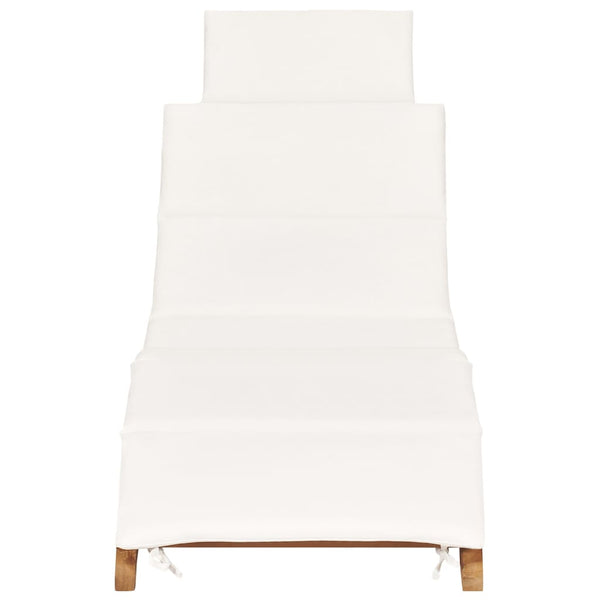 Chaise longue pliable avec coussin blanc crème Bois de teck